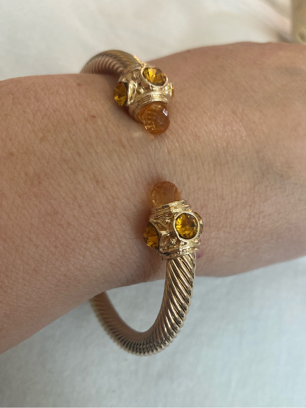 Open End Cuff Bracelet with Citrine Colored Crystals